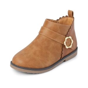 Girls Flower Buckle Booties. Youth 3  Tan NWT